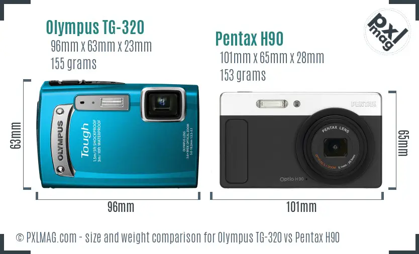 Olympus TG-320 vs Pentax H90 size comparison