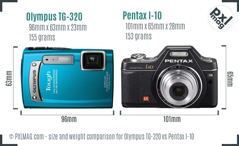 Olympus TG-320 vs Pentax I-10 size comparison