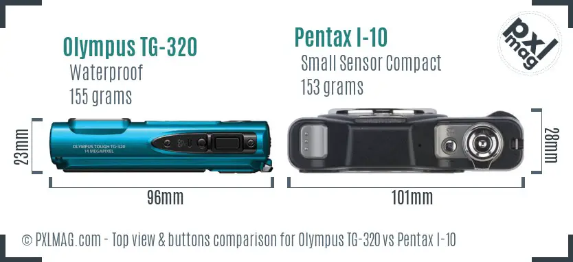 Olympus TG-320 vs Pentax I-10 top view buttons comparison