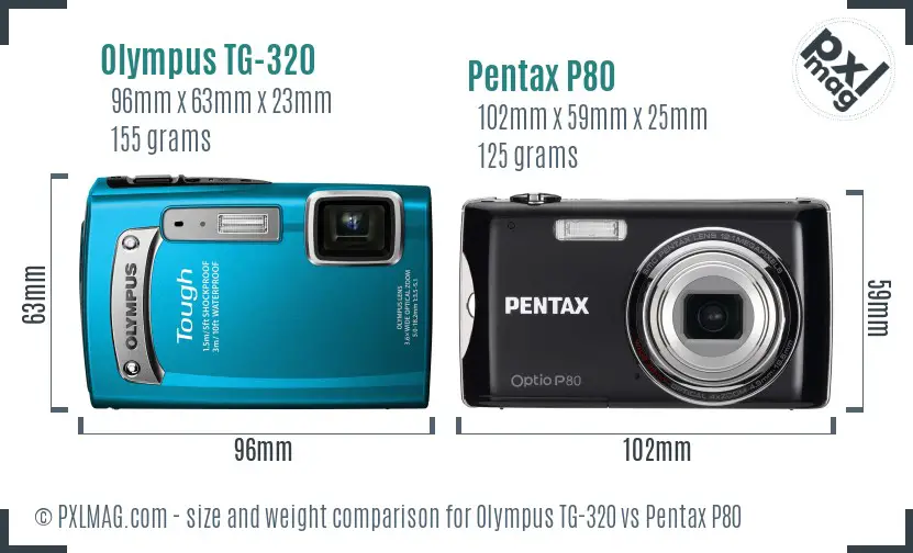 Olympus TG-320 vs Pentax P80 size comparison