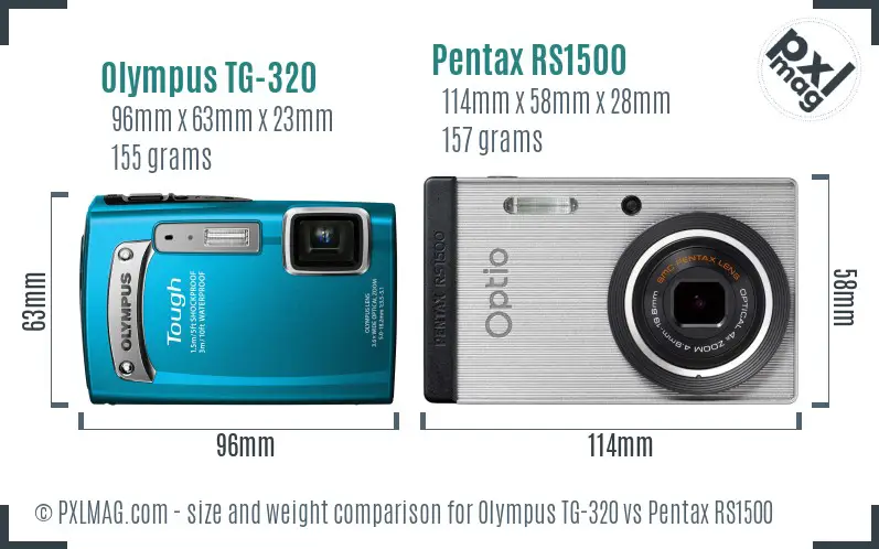 Olympus TG-320 vs Pentax RS1500 size comparison