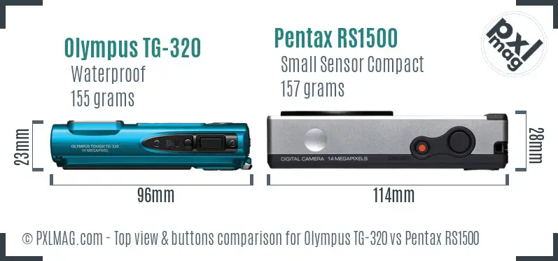 Olympus TG-320 vs Pentax RS1500 top view buttons comparison