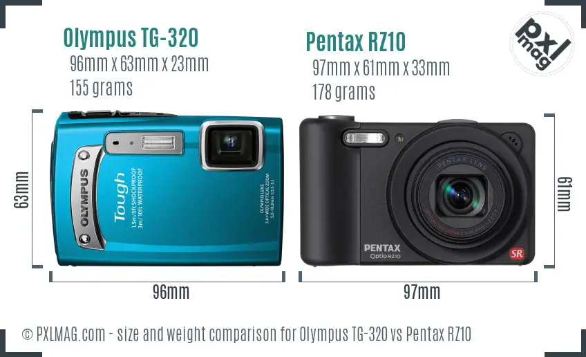 Olympus TG-320 vs Pentax RZ10 size comparison