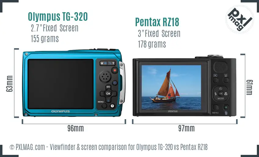 Olympus TG-320 vs Pentax RZ18 Screen and Viewfinder comparison