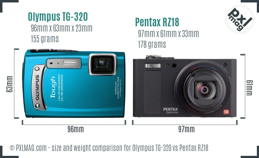 Olympus TG-320 vs Pentax RZ18 size comparison