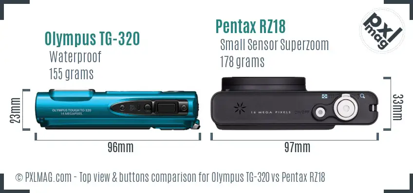 Olympus TG-320 vs Pentax RZ18 top view buttons comparison