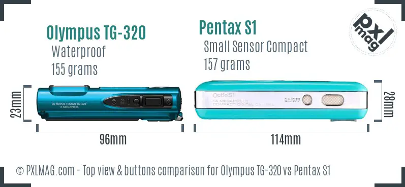 Olympus TG-320 vs Pentax S1 top view buttons comparison