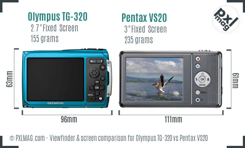 Olympus TG-320 vs Pentax VS20 Screen and Viewfinder comparison