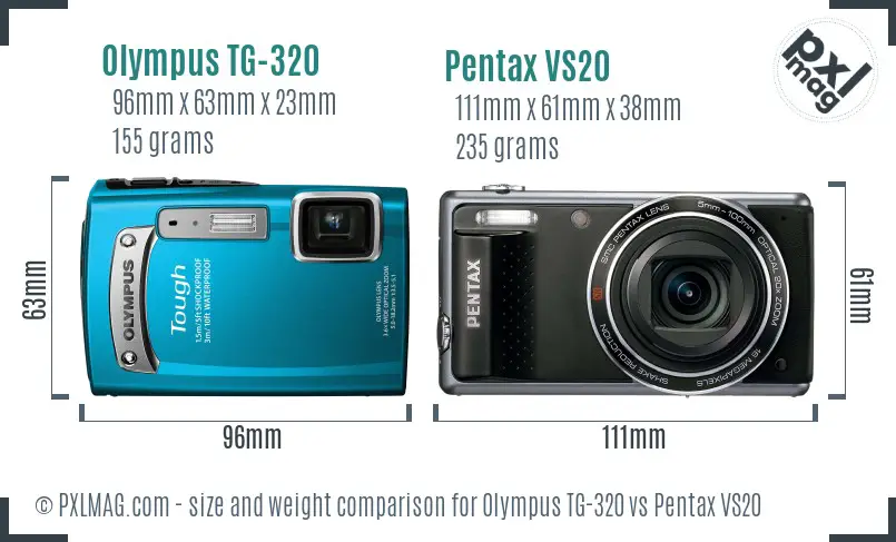 Olympus TG-320 vs Pentax VS20 size comparison
