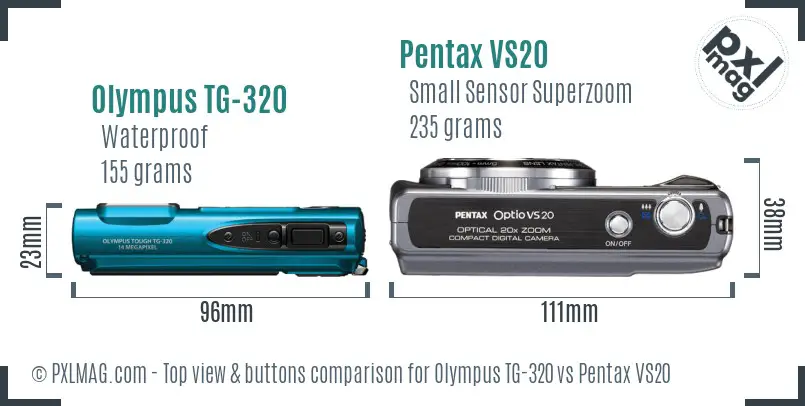 Olympus TG-320 vs Pentax VS20 top view buttons comparison