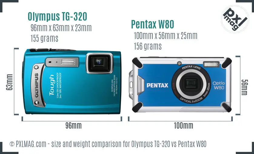 Olympus TG-320 vs Pentax W80 size comparison