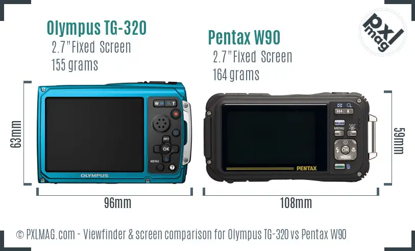 Olympus TG-320 vs Pentax W90 Screen and Viewfinder comparison