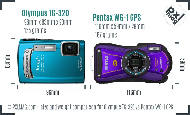 Olympus TG-320 vs Pentax WG-1 GPS size comparison