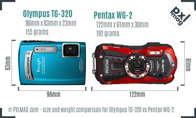 Olympus TG-320 vs Pentax WG-2 size comparison