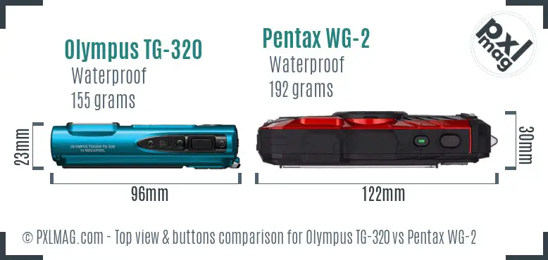 Olympus TG-320 vs Pentax WG-2 top view buttons comparison