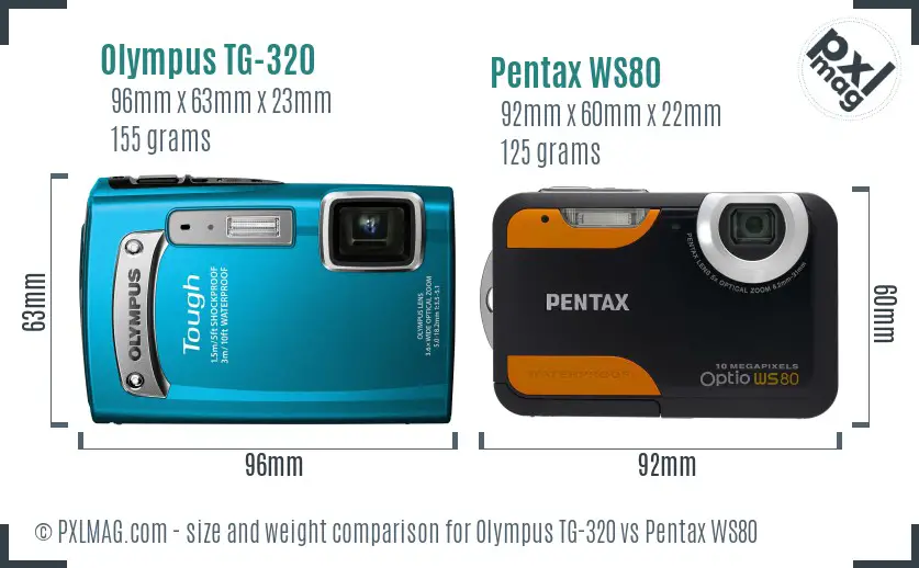 Olympus TG-320 vs Pentax WS80 size comparison