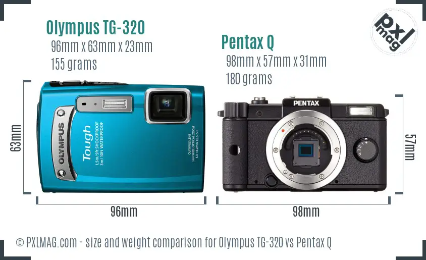 Olympus TG-320 vs Pentax Q size comparison