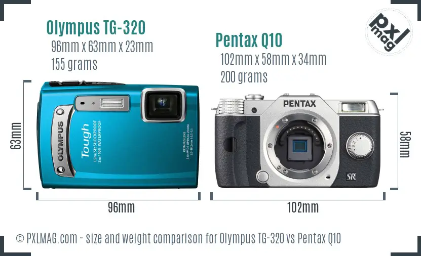 Olympus TG-320 vs Pentax Q10 size comparison