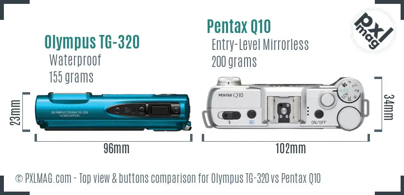 Olympus TG-320 vs Pentax Q10 top view buttons comparison