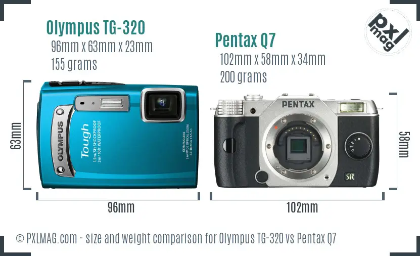 Olympus TG-320 vs Pentax Q7 size comparison
