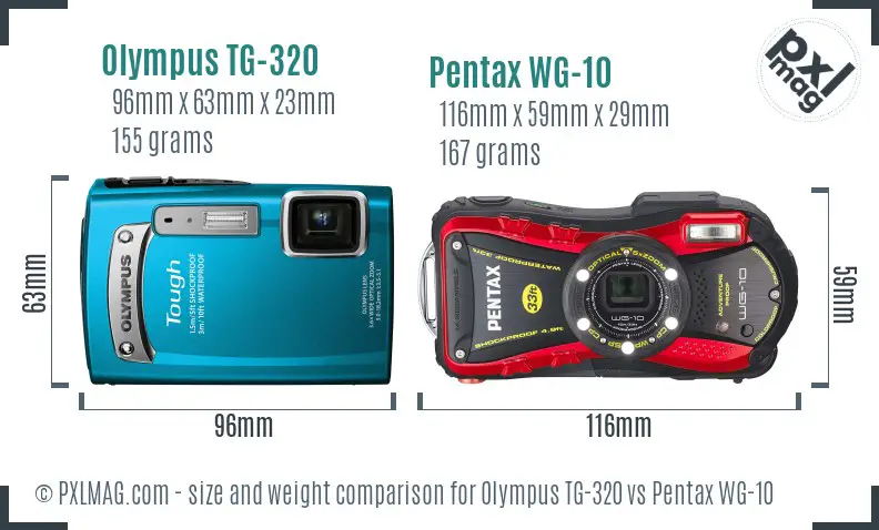 Olympus TG-320 vs Pentax WG-10 size comparison