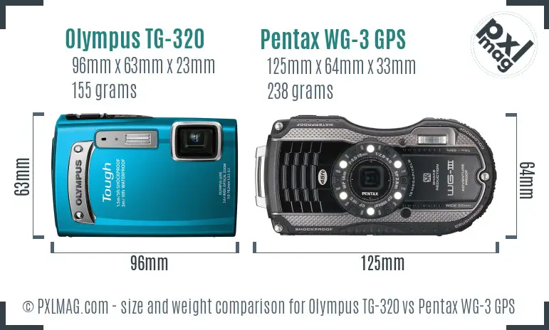 Olympus TG-320 vs Pentax WG-3 GPS size comparison