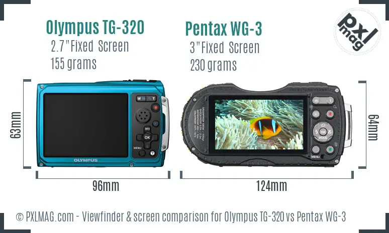 Olympus TG-320 vs Pentax WG-3 Screen and Viewfinder comparison