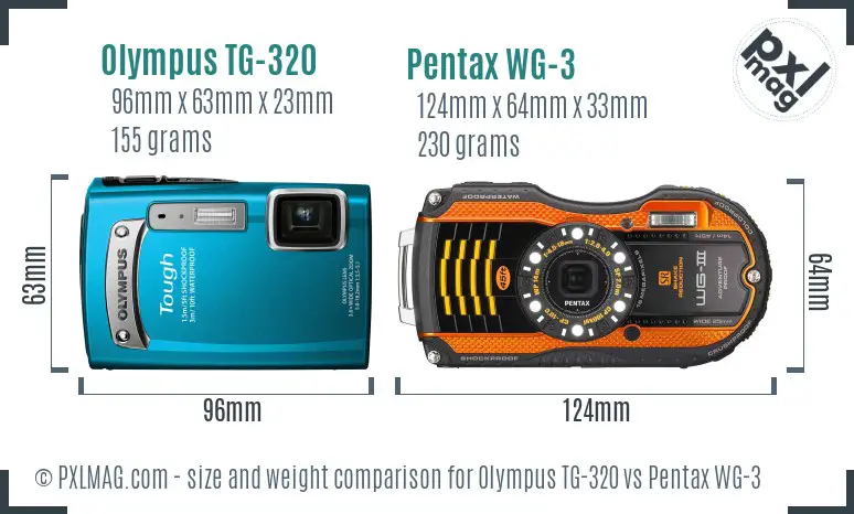 Olympus TG-320 vs Pentax WG-3 size comparison