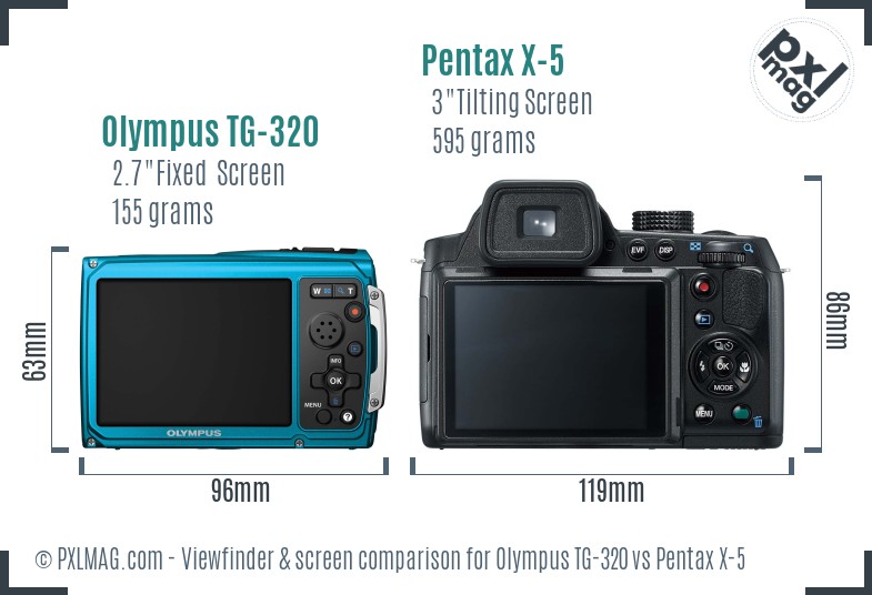 Olympus TG-320 vs Pentax X-5 Screen and Viewfinder comparison