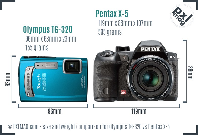 Olympus TG-320 vs Pentax X-5 size comparison