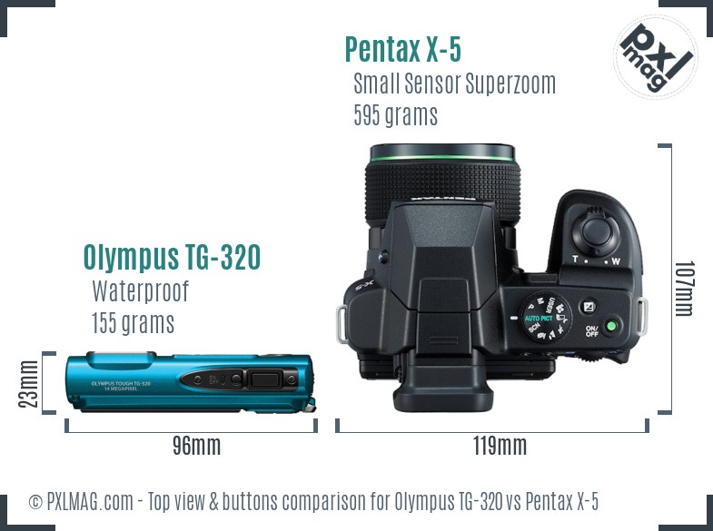 Olympus TG-320 vs Pentax X-5 top view buttons comparison