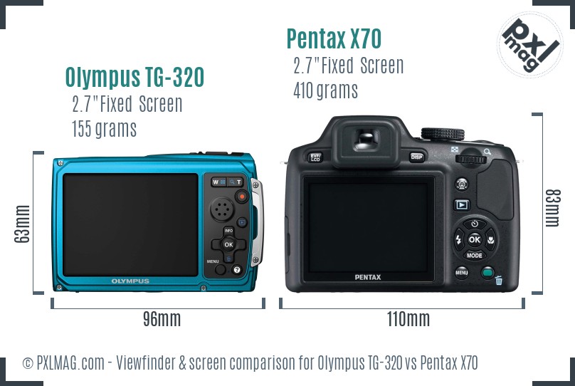 Olympus TG-320 vs Pentax X70 Screen and Viewfinder comparison