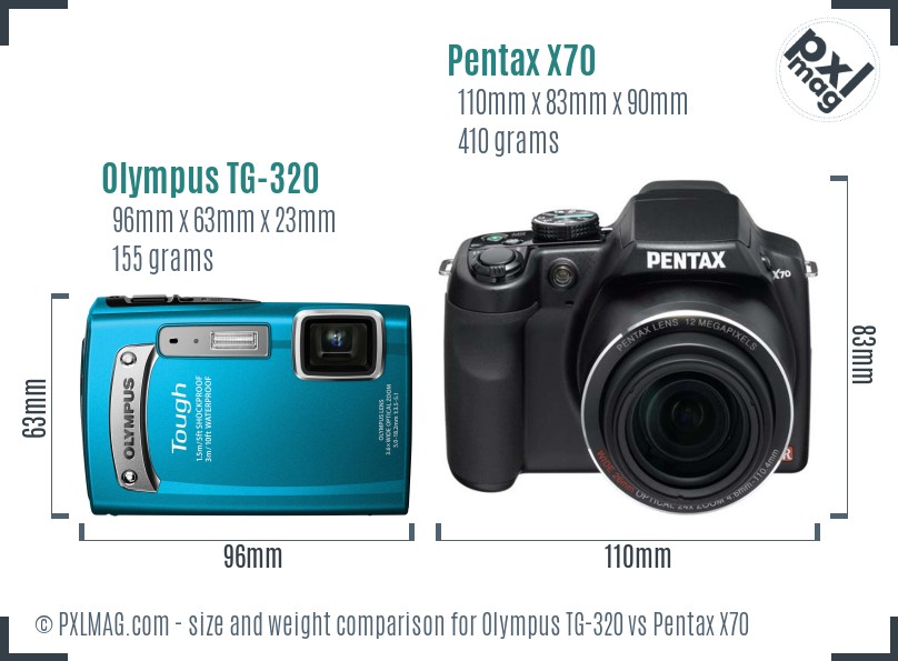 Olympus TG-320 vs Pentax X70 size comparison