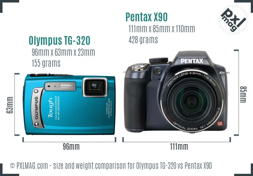 Olympus TG-320 vs Pentax X90 size comparison Olympus TG-320 vs Pentax X90 size comparison
