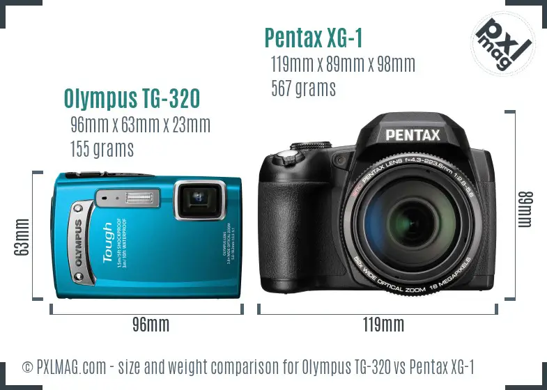Olympus TG-320 vs Pentax XG-1 size comparison