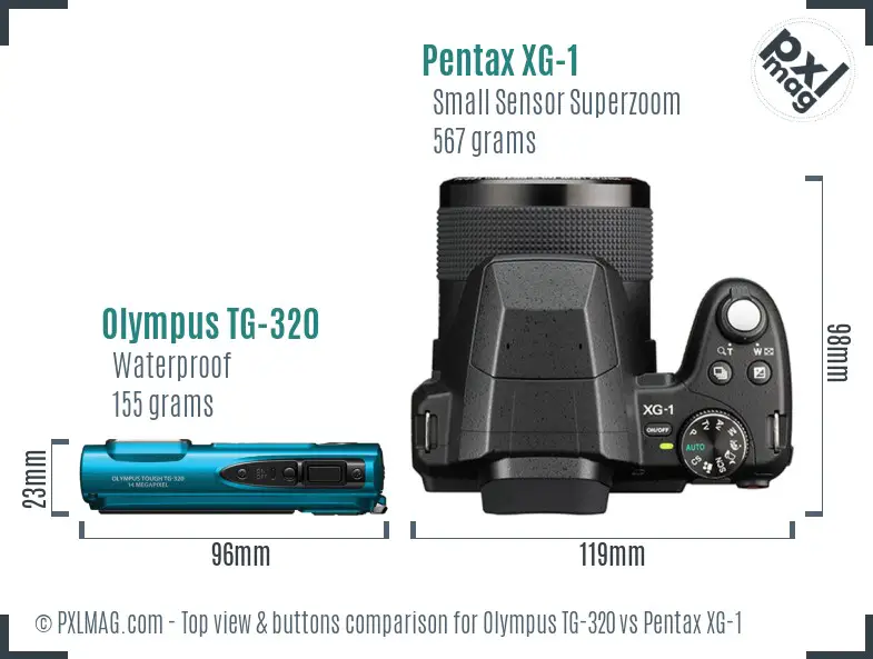 Olympus TG-320 vs Pentax XG-1 top view buttons comparison