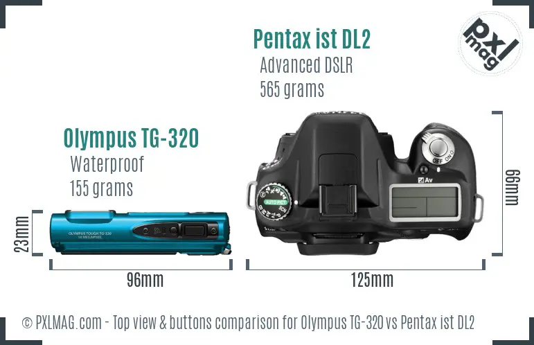 Olympus TG-320 vs Pentax ist DL2 top view buttons comparison