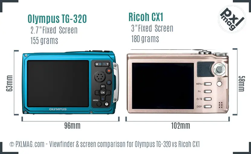 Olympus TG-320 vs Ricoh CX1 Screen and Viewfinder comparison