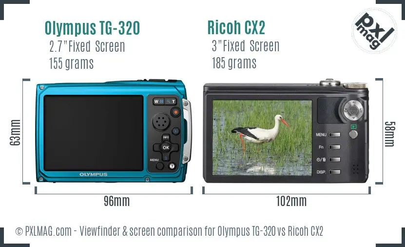 Olympus TG-320 vs Ricoh CX2 Screen and Viewfinder comparison