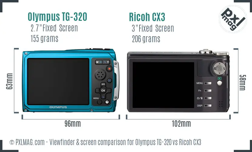 Olympus TG-320 vs Ricoh CX3 Screen and Viewfinder comparison