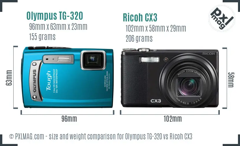 Olympus TG-320 vs Ricoh CX3 size comparison Olympus TG-320 vs Ricoh CX3 size comparison