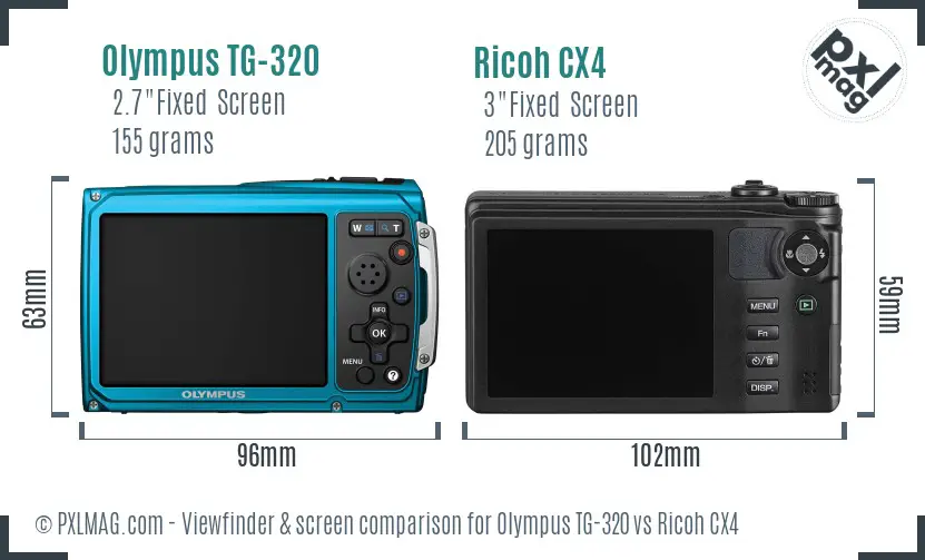 Olympus TG-320 vs Ricoh CX4 Screen and Viewfinder comparison Olympus TG-320 vs Ricoh CX4 Screen and Viewfinder comparison