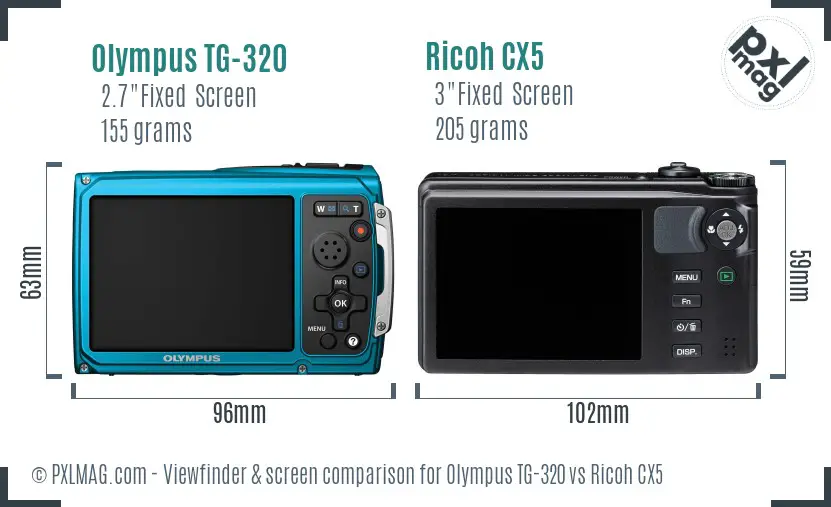 Olympus TG-320 vs Ricoh CX5 Screen and Viewfinder comparison