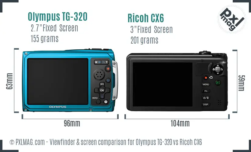 Olympus TG-320 vs Ricoh CX6 Screen and Viewfinder comparison