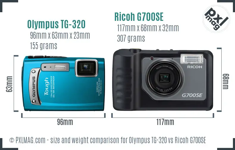 Olympus TG-320 vs Ricoh G700SE size comparison