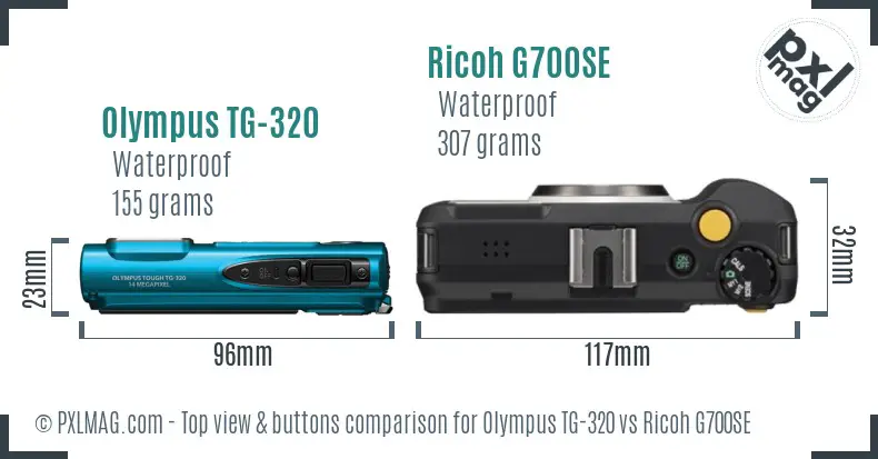 Olympus TG-320 vs Ricoh G700SE top view buttons comparison