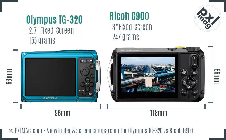 Olympus TG-320 vs Ricoh G900 Screen and Viewfinder comparison