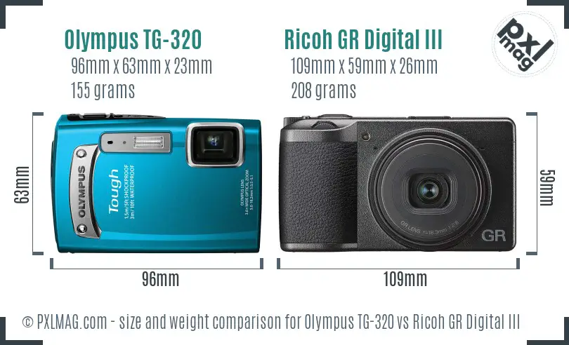 Olympus TG-320 vs Ricoh GR Digital III size comparison Olympus TG-320 vs Ricoh GR Digital III size comparison