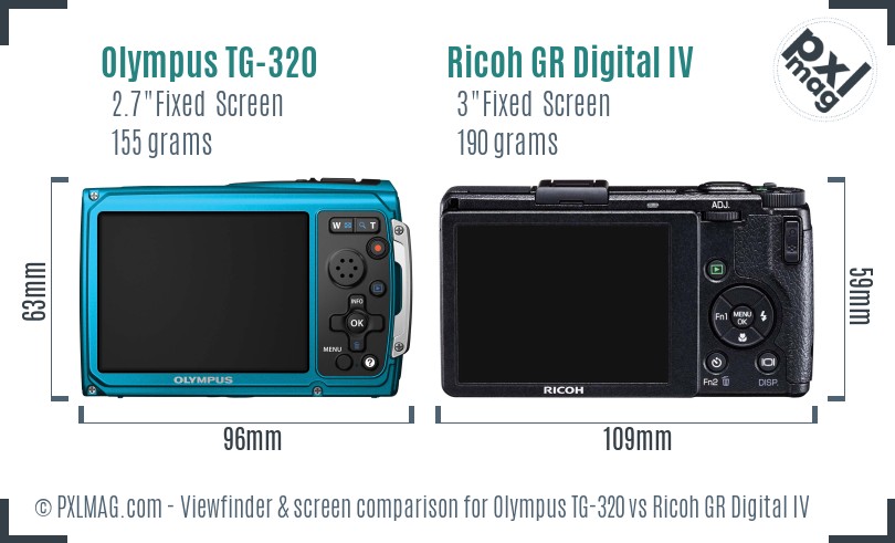 Olympus TG-320 vs Ricoh GR Digital IV Screen and Viewfinder comparison