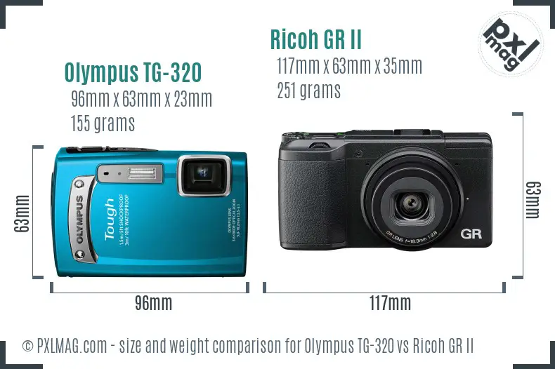 Olympus TG-320 vs Ricoh GR II size comparison